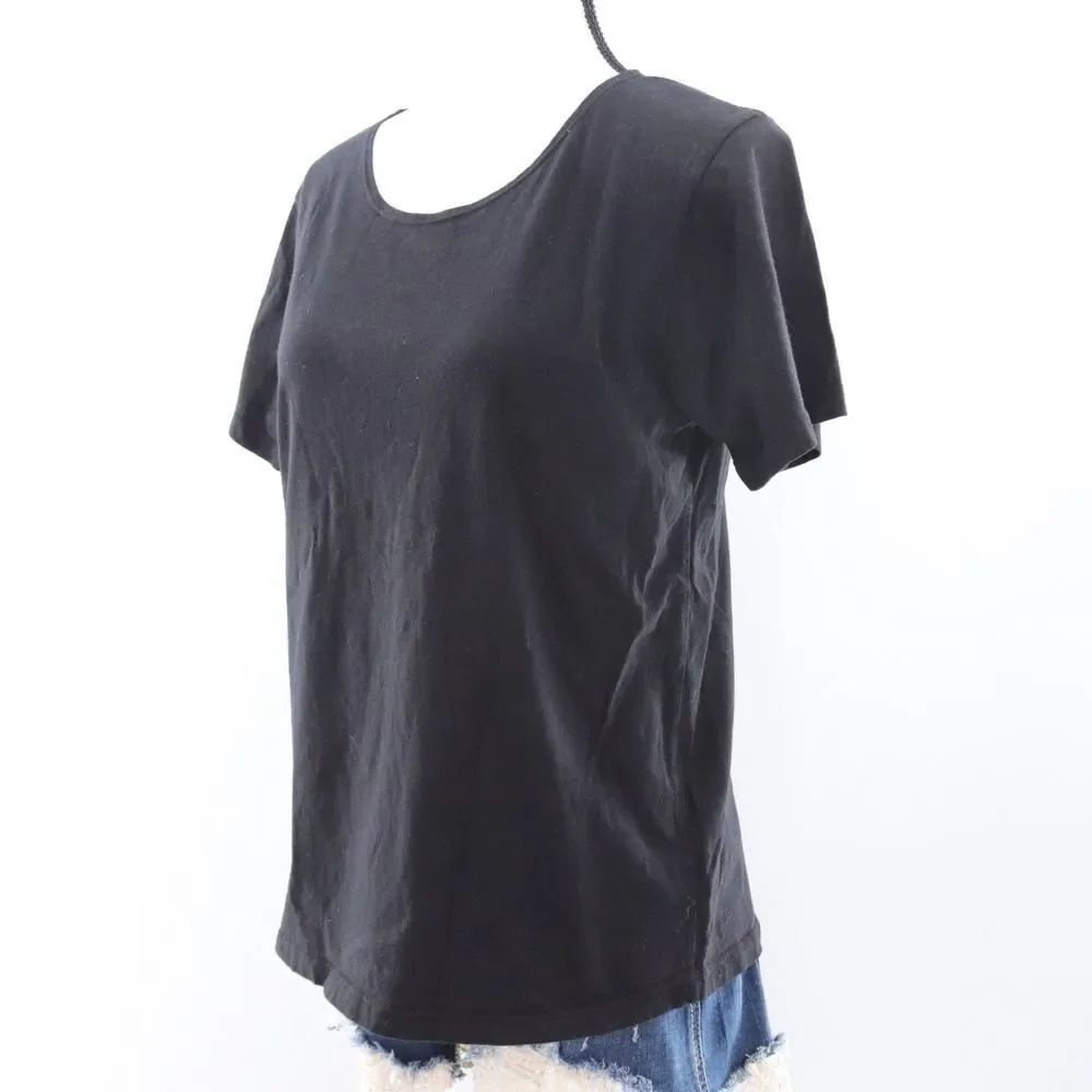 FLAX Black Scoop Neck Short Sleeve Cotton T Shirt Top Women's Size S